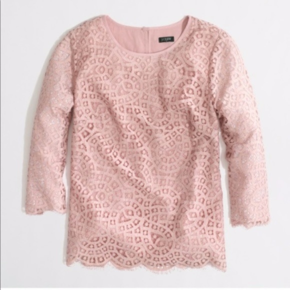 J. Crew Factory Tops - J CREW Scalloped Lace 3/4 Sleeve Top 4